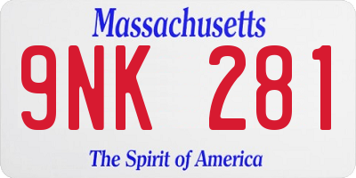 MA license plate 9NK281