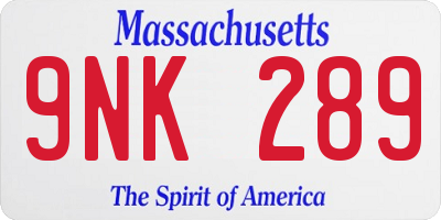 MA license plate 9NK289