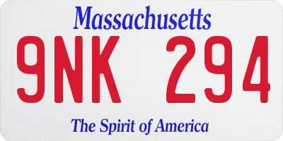 MA license plate 9NK294