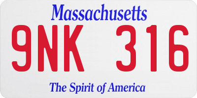 MA license plate 9NK316