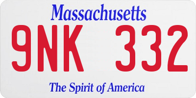 MA license plate 9NK332