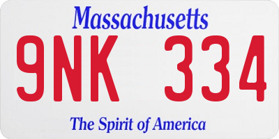 MA license plate 9NK334