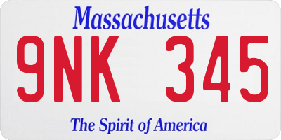 MA license plate 9NK345
