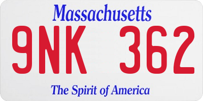 MA license plate 9NK362