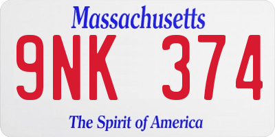 MA license plate 9NK374