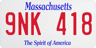 MA license plate 9NK418