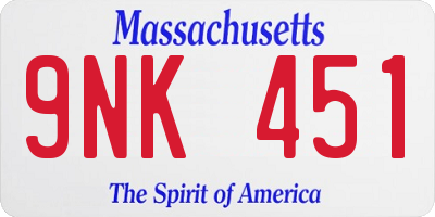 MA license plate 9NK451