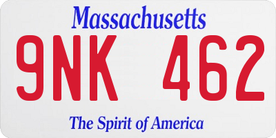 MA license plate 9NK462