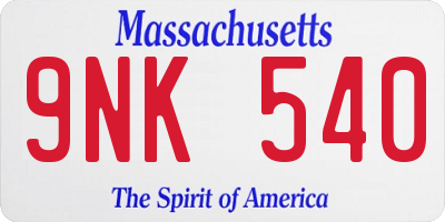 MA license plate 9NK540