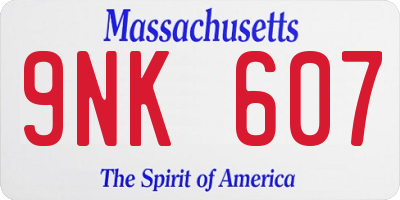 MA license plate 9NK607