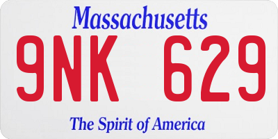 MA license plate 9NK629