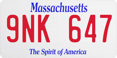 MA license plate 9NK647