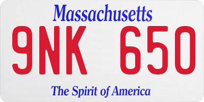 MA license plate 9NK650