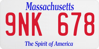 MA license plate 9NK678
