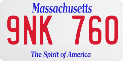 MA license plate 9NK760