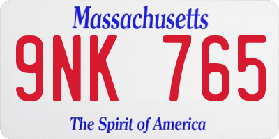 MA license plate 9NK765