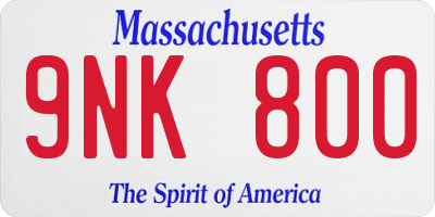 MA license plate 9NK800