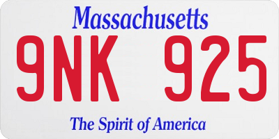 MA license plate 9NK925