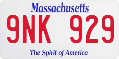 MA license plate 9NK929