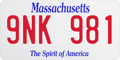 MA license plate 9NK981