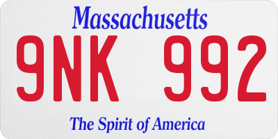 MA license plate 9NK992