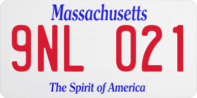 MA license plate 9NL021