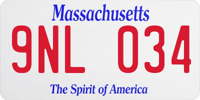 MA license plate 9NL034