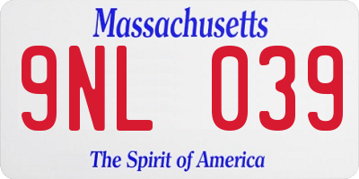 MA license plate 9NL039