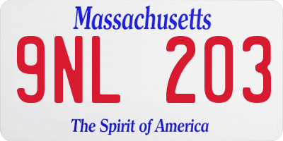 MA license plate 9NL203