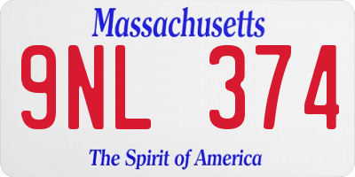 MA license plate 9NL374
