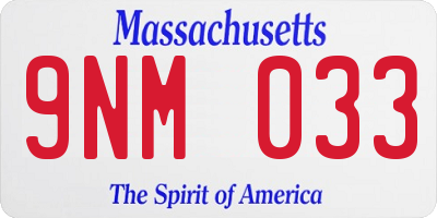MA license plate 9NM033