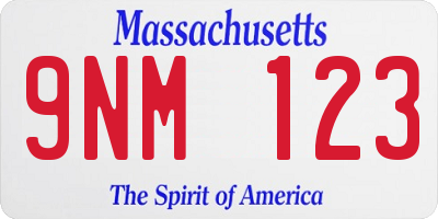 MA license plate 9NM123