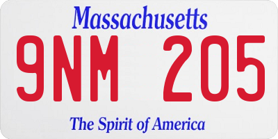 MA license plate 9NM205