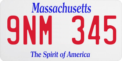 MA license plate 9NM345