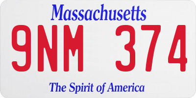 MA license plate 9NM374