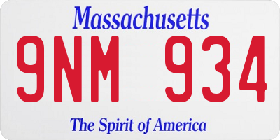 MA license plate 9NM934