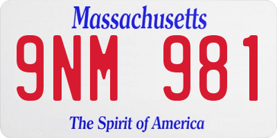 MA license plate 9NM981