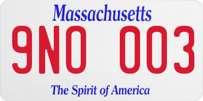 MA license plate 9NO003