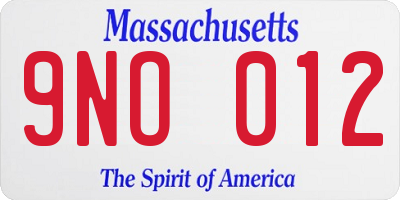MA license plate 9NO012