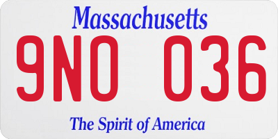 MA license plate 9NO036