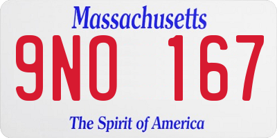 MA license plate 9NO167