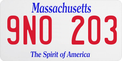MA license plate 9NO203
