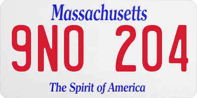 MA license plate 9NO204
