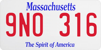 MA license plate 9NO316