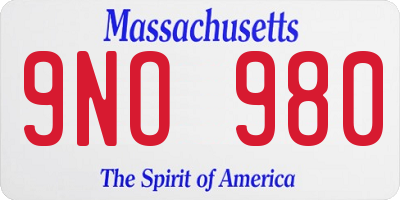 MA license plate 9NO980
