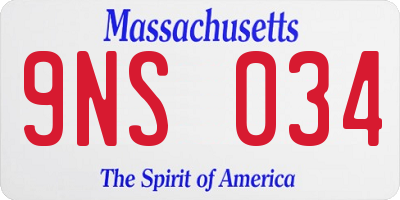 MA license plate 9NS034