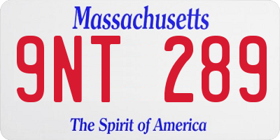 MA license plate 9NT289