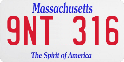 MA license plate 9NT316