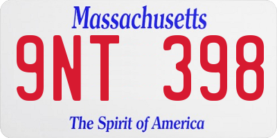 MA license plate 9NT398