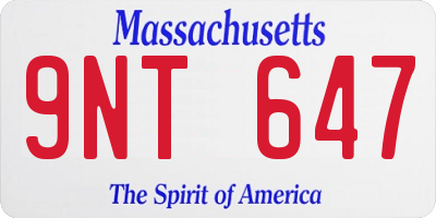 MA license plate 9NT647